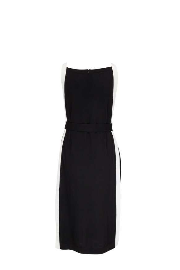 Akris - Black & White Accent Knit Midi Slit Belt Dress