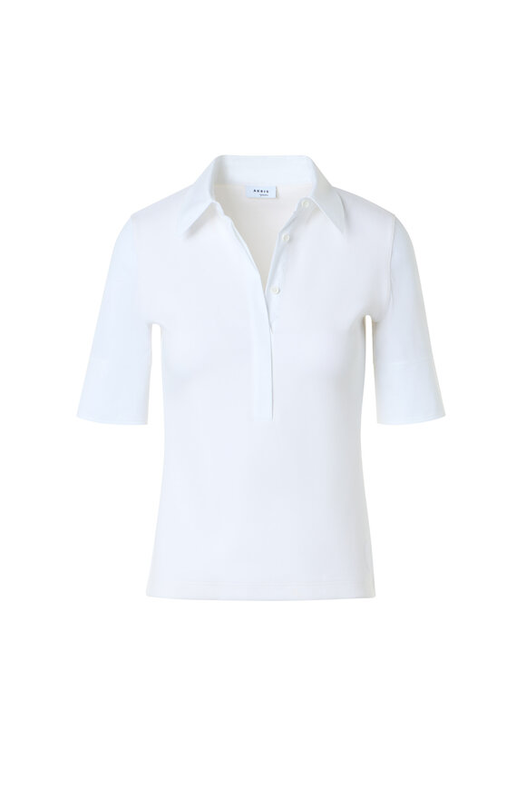 Akris Punto Cream Mixed Media Short Sleeve Polo