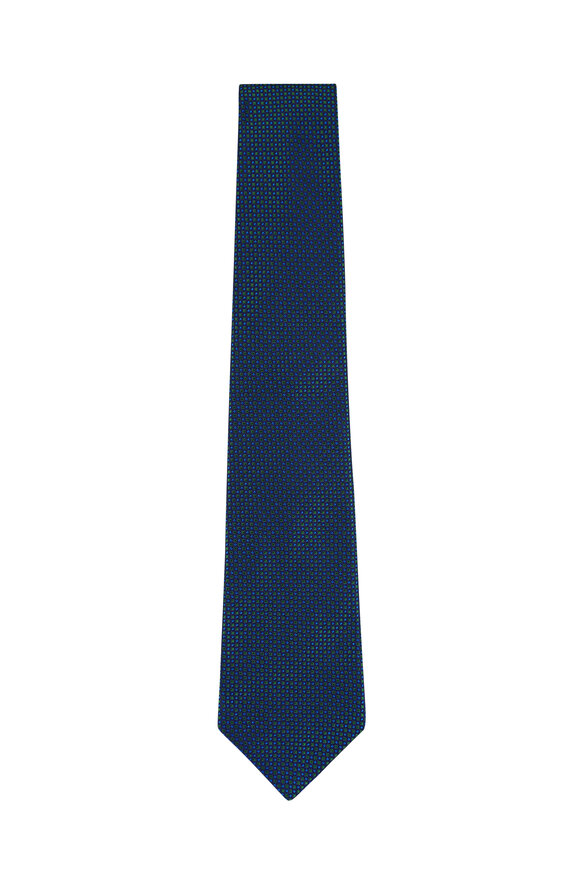 Kiton Teal Geometric Silk Necktie - view 1