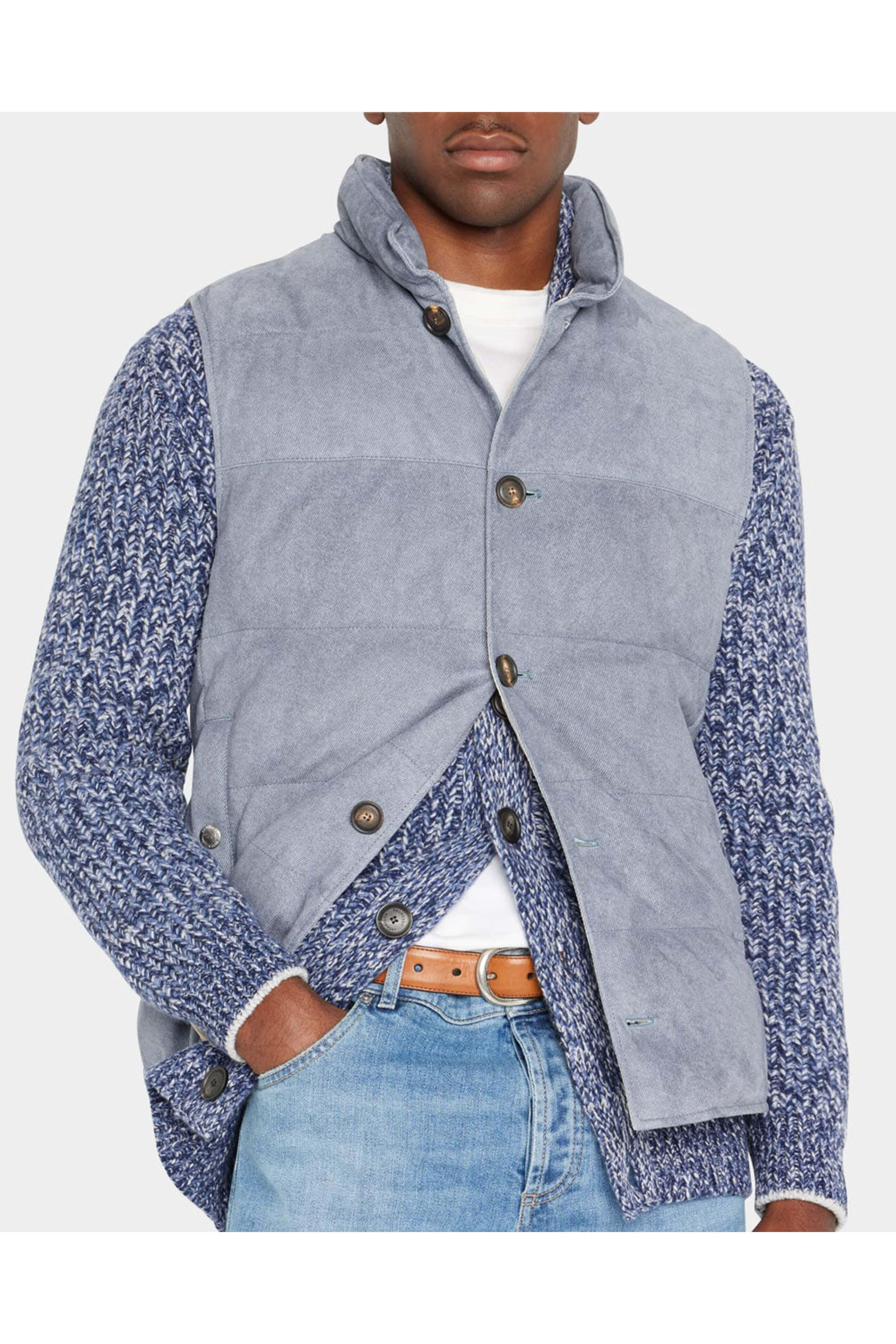 Brunello Cucinelli - Ocean Blue Textured Suede Vest