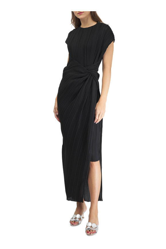 Lanvin - Black Plissé Tied Detail Dress