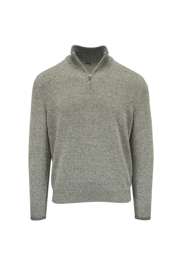 Fedeli Sage Mélange Quarter Zip Pullover