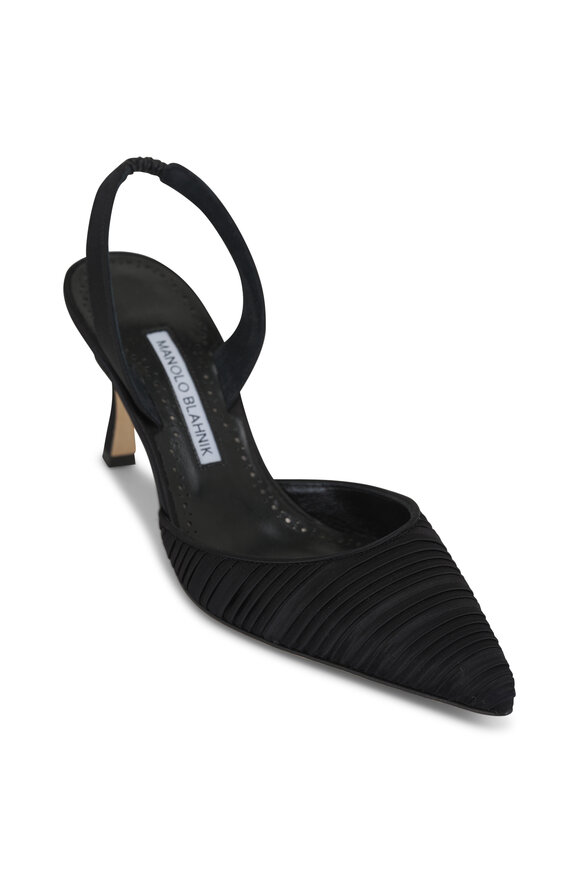 Manolo Blahnik Carolyne Black Satin Slingback Pump, 70mm