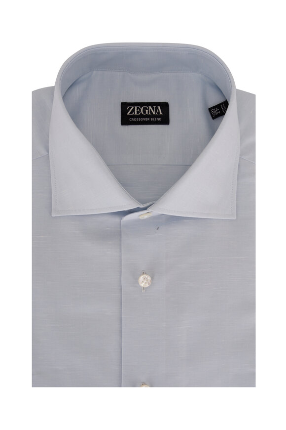Zegna - Crossover Blue Cotton, Linen & Silk Dress Shirt 