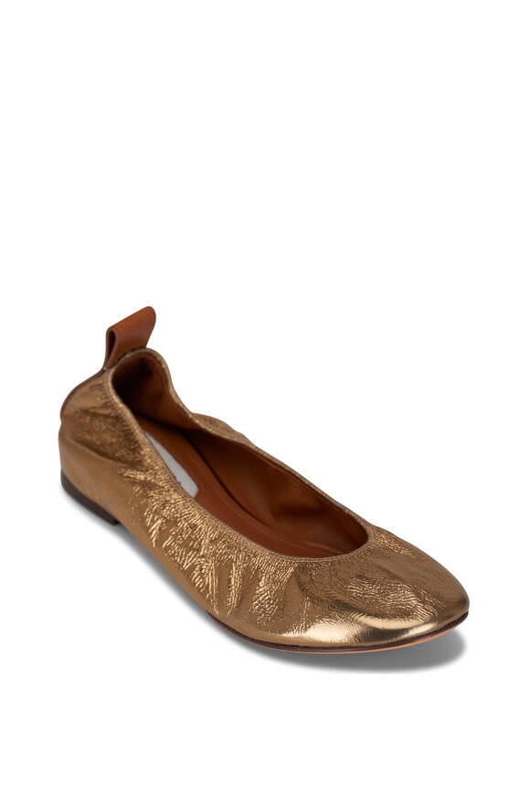 Lanvin Gold Metallic Crinkle Leather Ballerina Flat