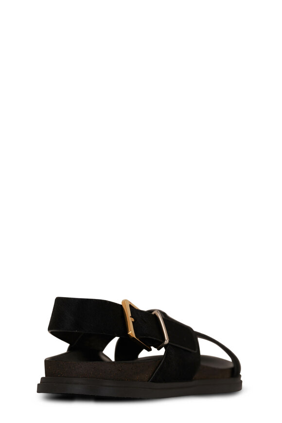 The Row - Black Buckle Calf Hair Flat Sandal 