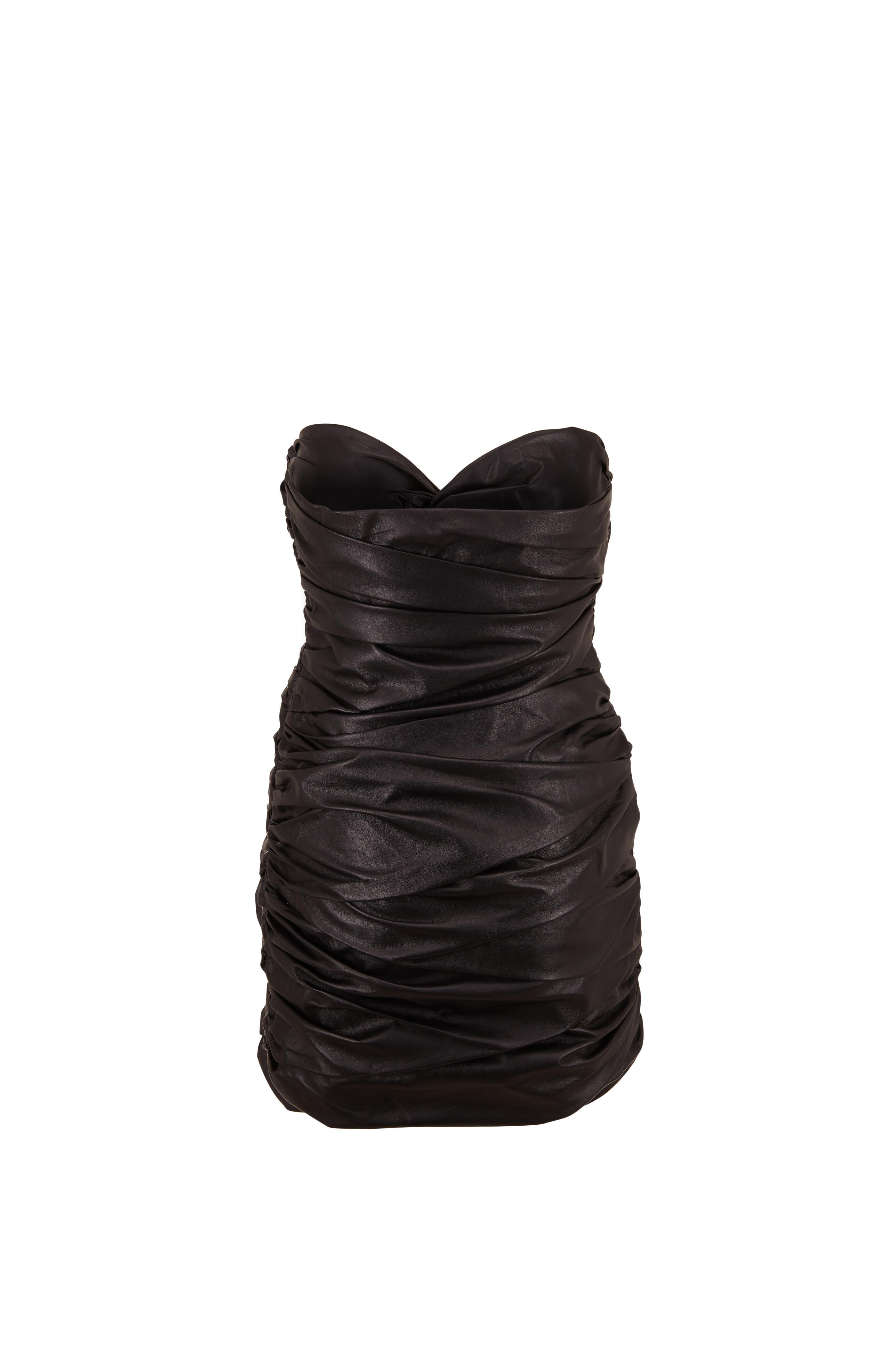 Zeynep Arcay - Black Ruched Leather Bustier Dress