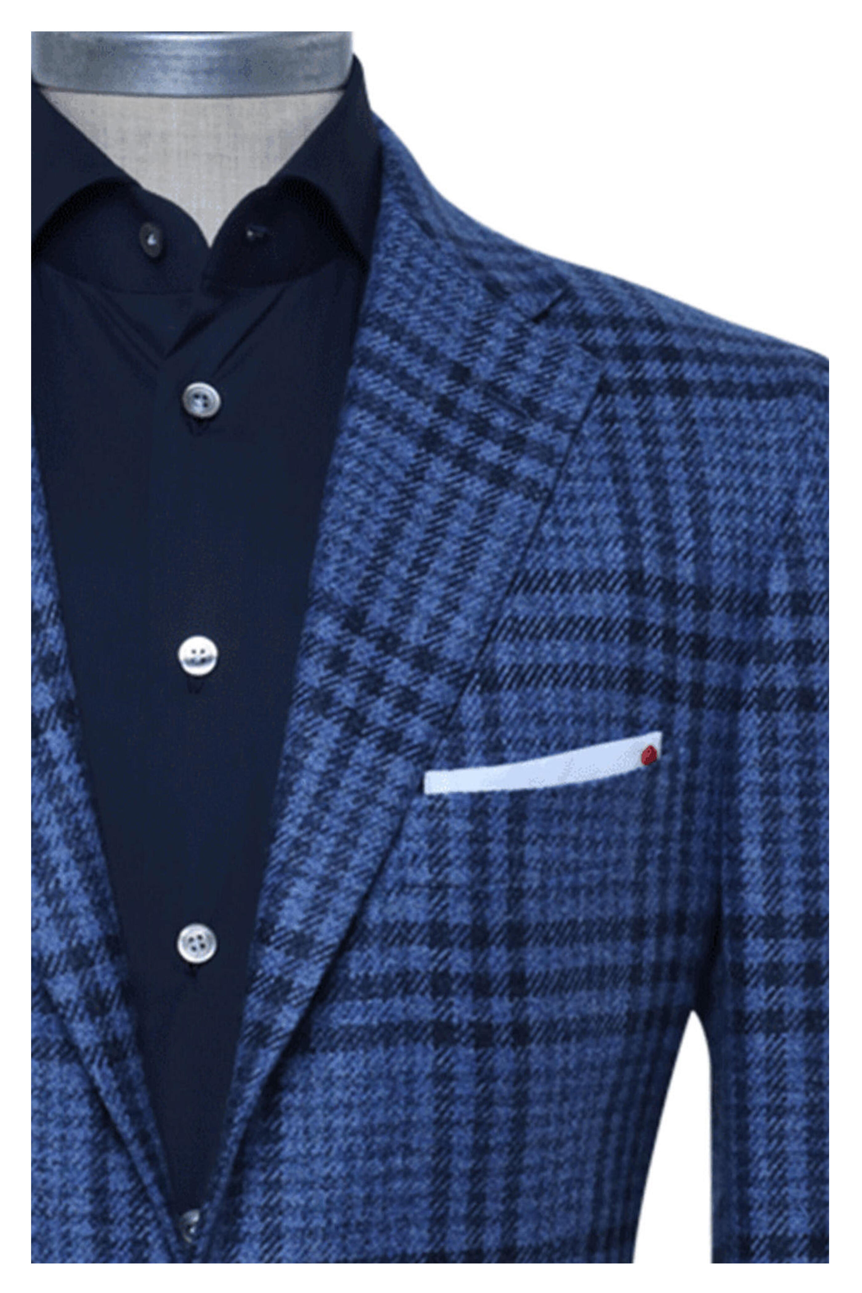 Kiton - Light Blue with Navy Windowpane Cashmere Sportcoat