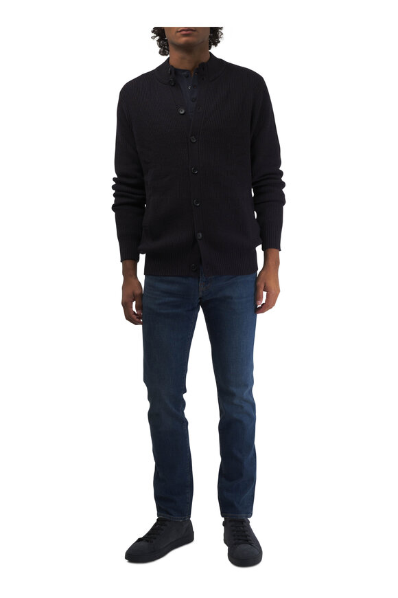 Patrick Assaraf - Navy Long Sleeve Pima Cotton Henley