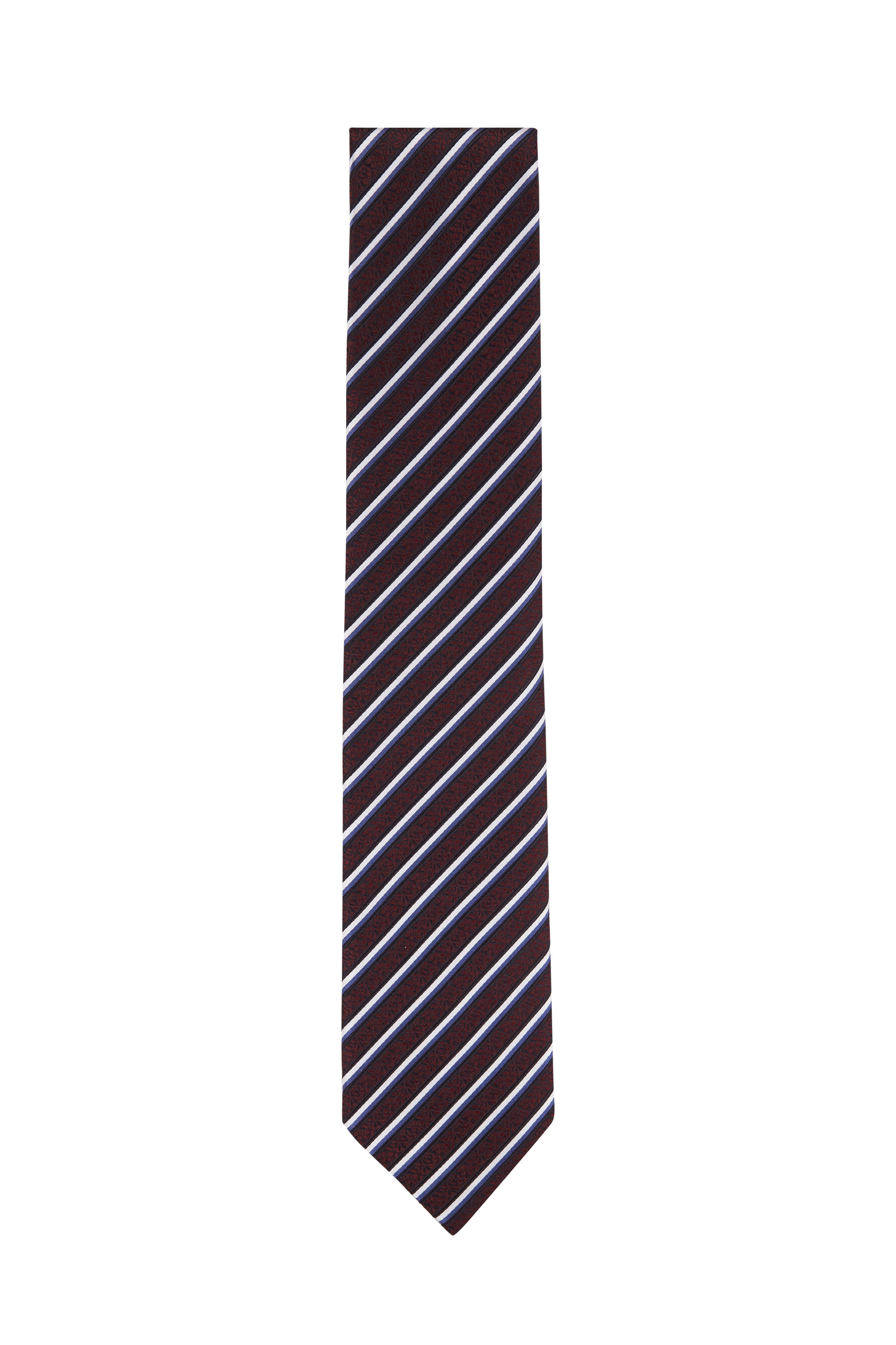 Zegna - Burgundy Stripe Silk Necktie | Mitchell Stores