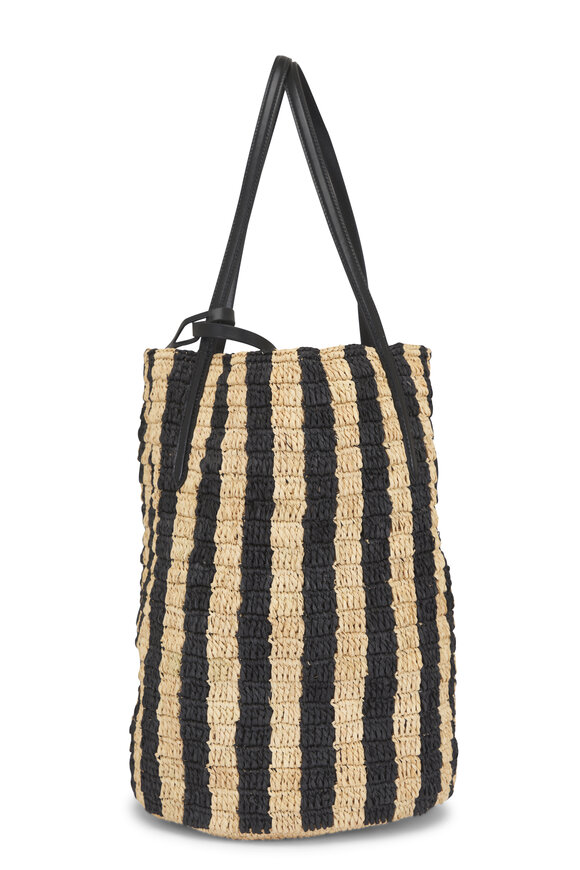 Valentino Garavani VLogo Natural & Black Stripe Raffia Shopping Bag - view 4