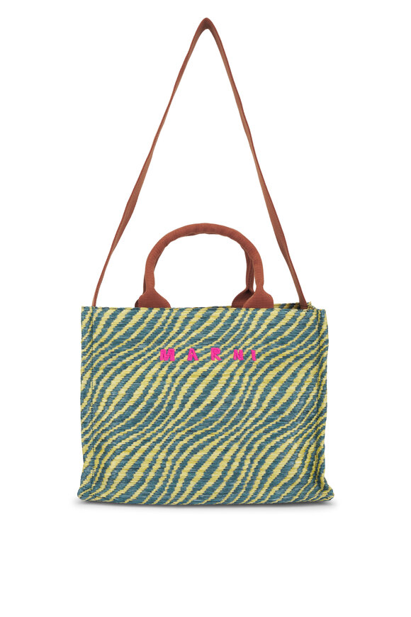 Marni Small Garden Green Wavy Raffia Tote