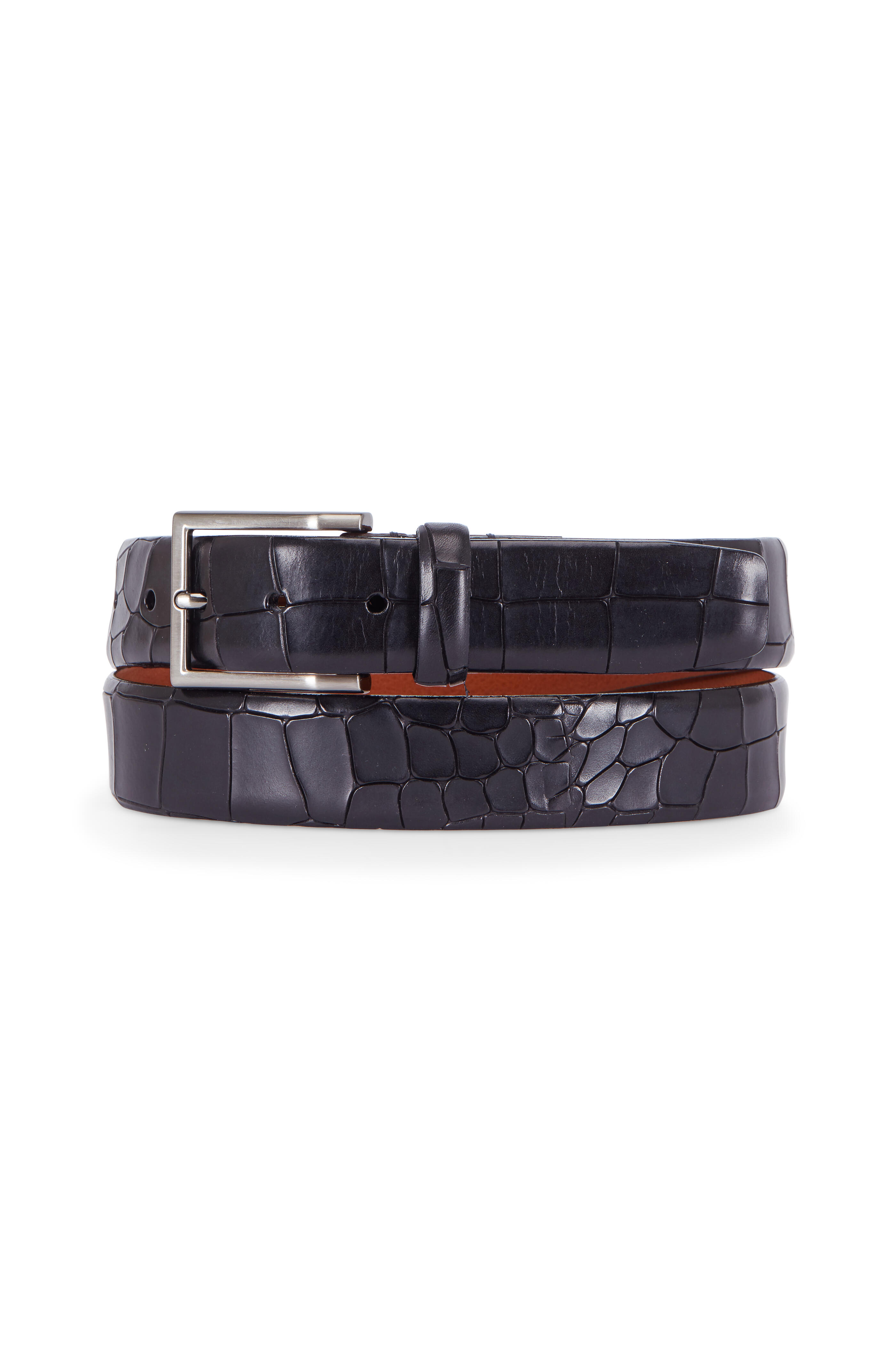 Trafalgar - Mancini Black Crocodile Embossed Leather Belt
