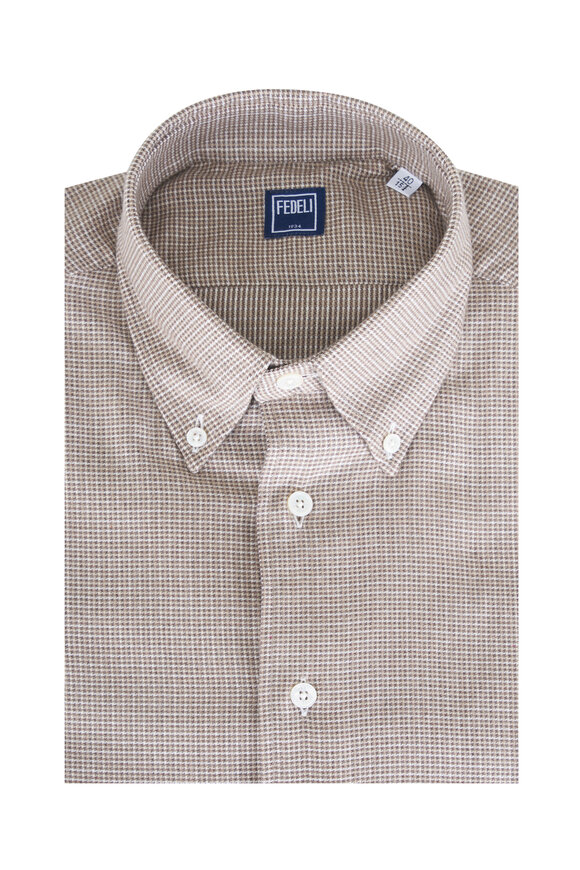 Fedeli Alberto Brown Check Flannel Sport Shirt - view 1