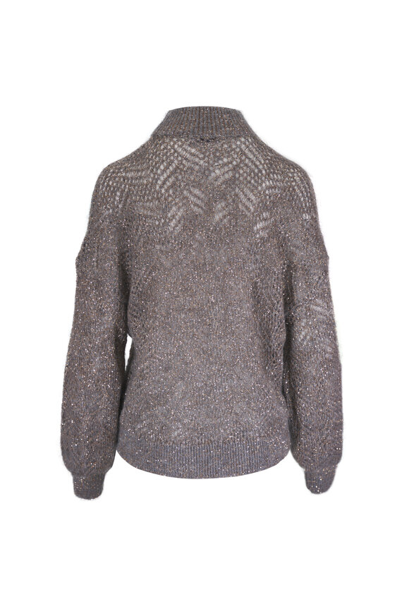 Brunello Cucinelli Gray Sequin Embellished Knit Turtleneck Sweater - view 4