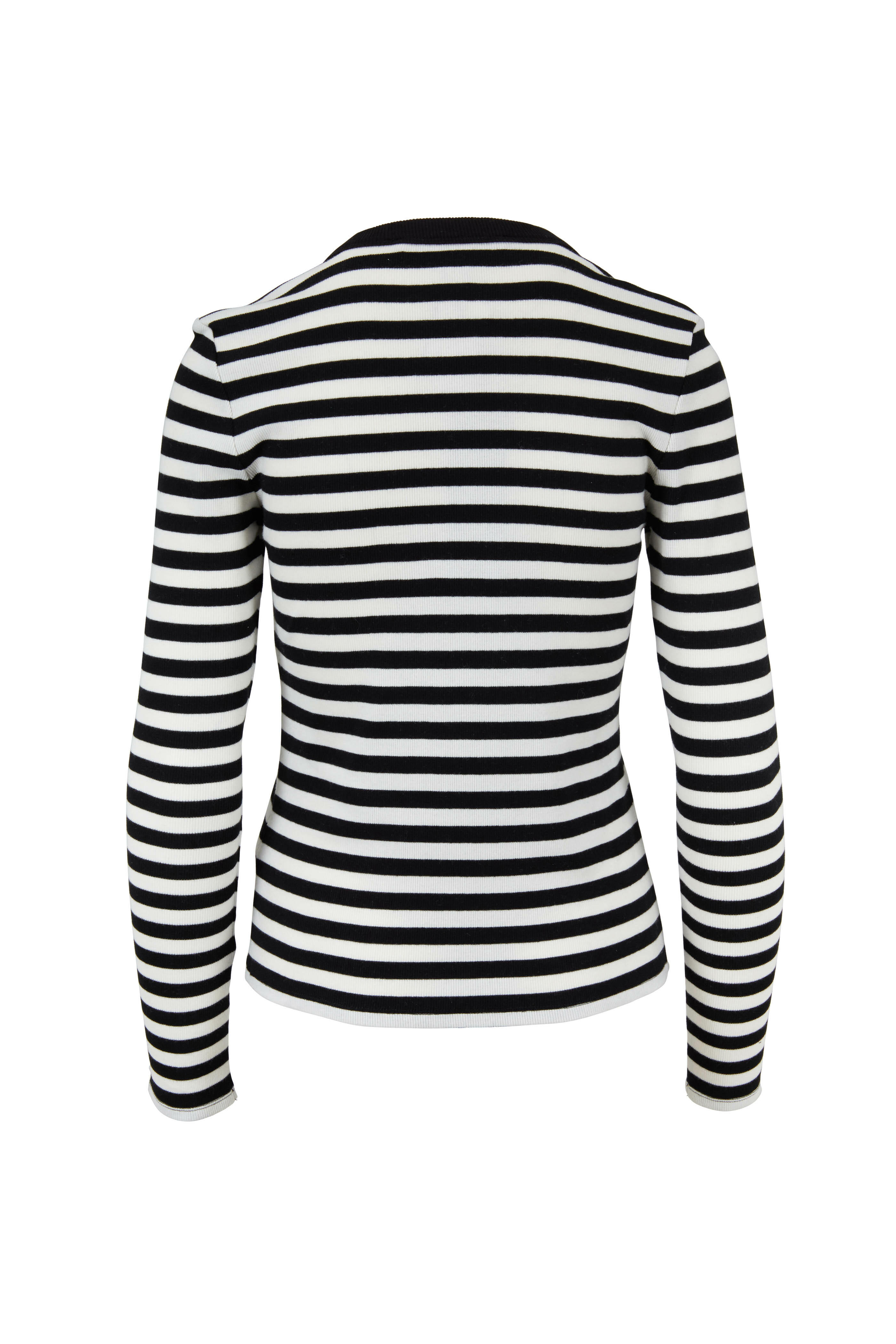 Veronica Beard - Mayer Black & White Striped Button Shoulder Top
