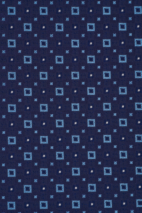 Eton - Dark Blue Geometric Print Silk Necktie 