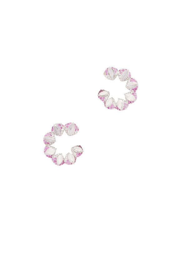 Saboo Fine Jewels 18k White Gold Pink Sapphire & Diamond Earring