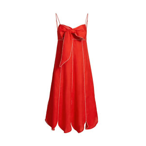Farm Rio - Dark Red Bow Front Midi Dress | Mitchell Stores