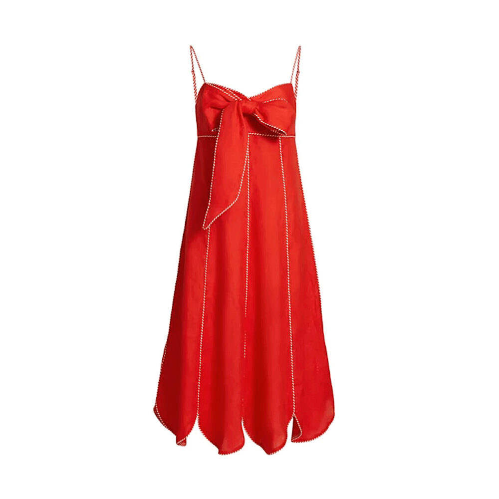 Farm Rio - Dark Red Bow Front Midi Dress | Mitchell Stores