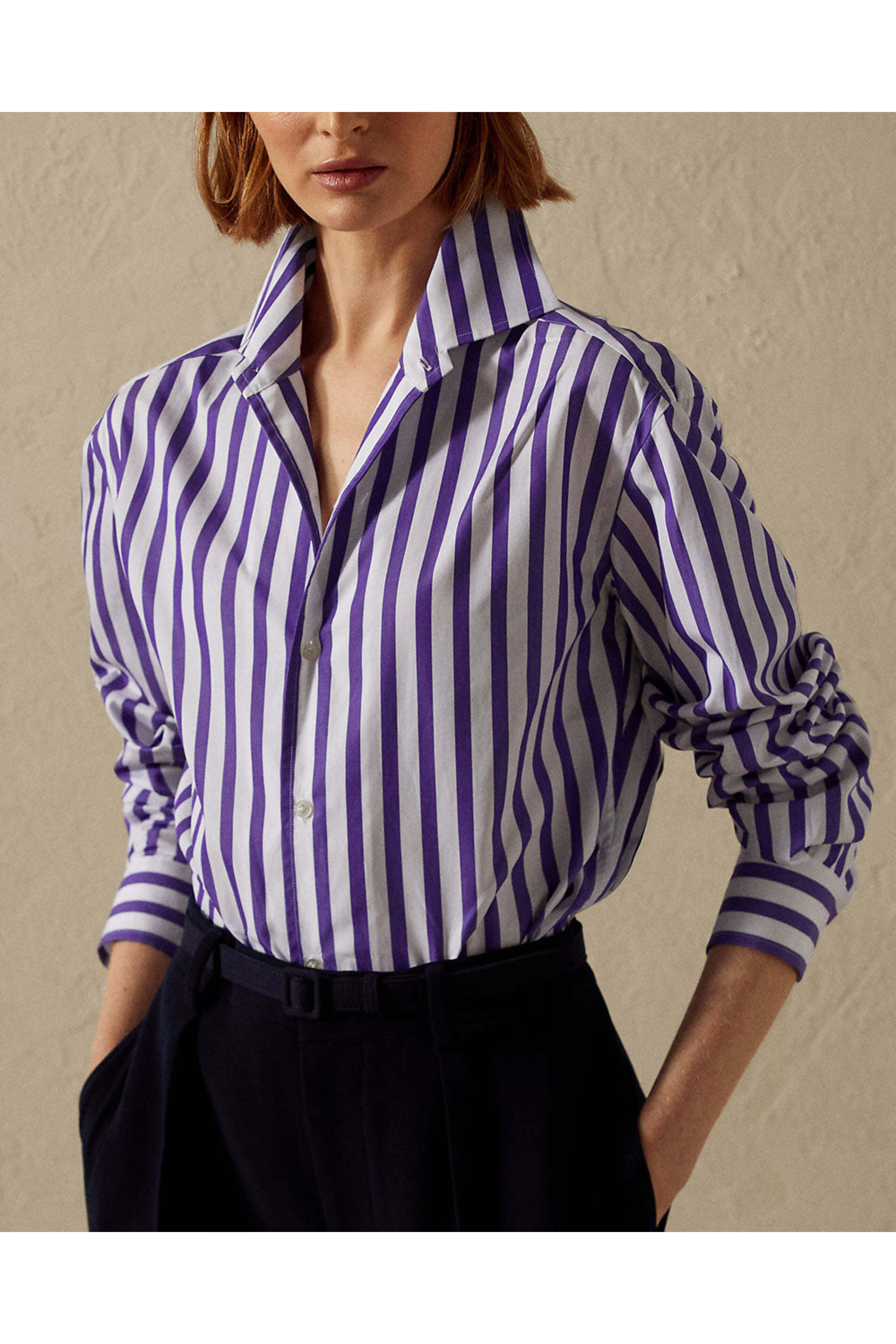 Ralph Lauren - Purple and White Long Sleeve Capri Shirt