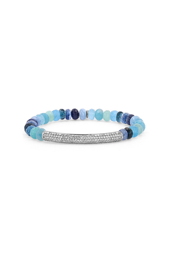 Sheryl Lowe - Mixed Blue Bead & Diamond Tube Bracelet