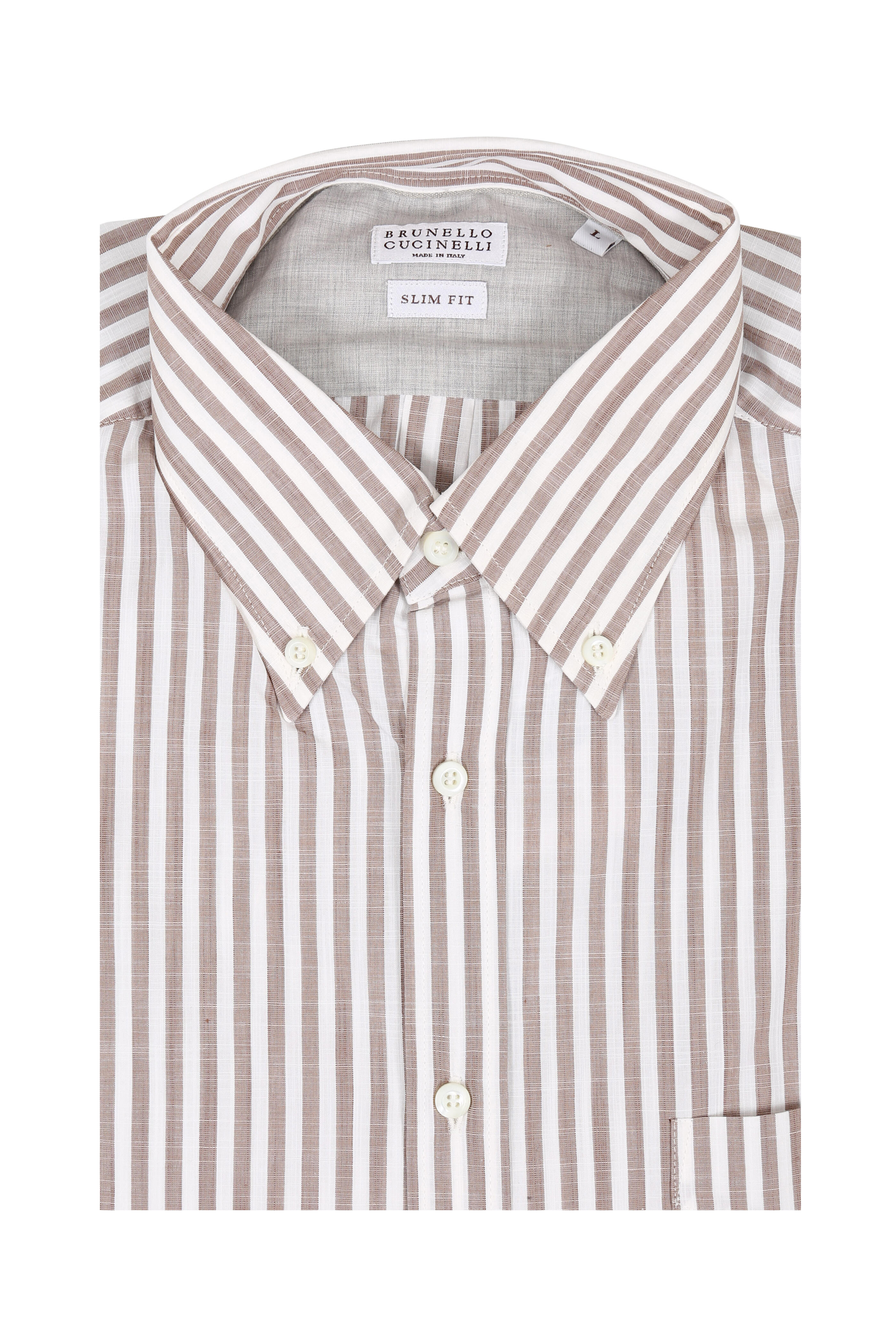 Brunello Cucinelli - Brown Striped Slim Fit Sport Shirt Brunello Cucinelli - Brown Striped Slim Fit Sport Shirt