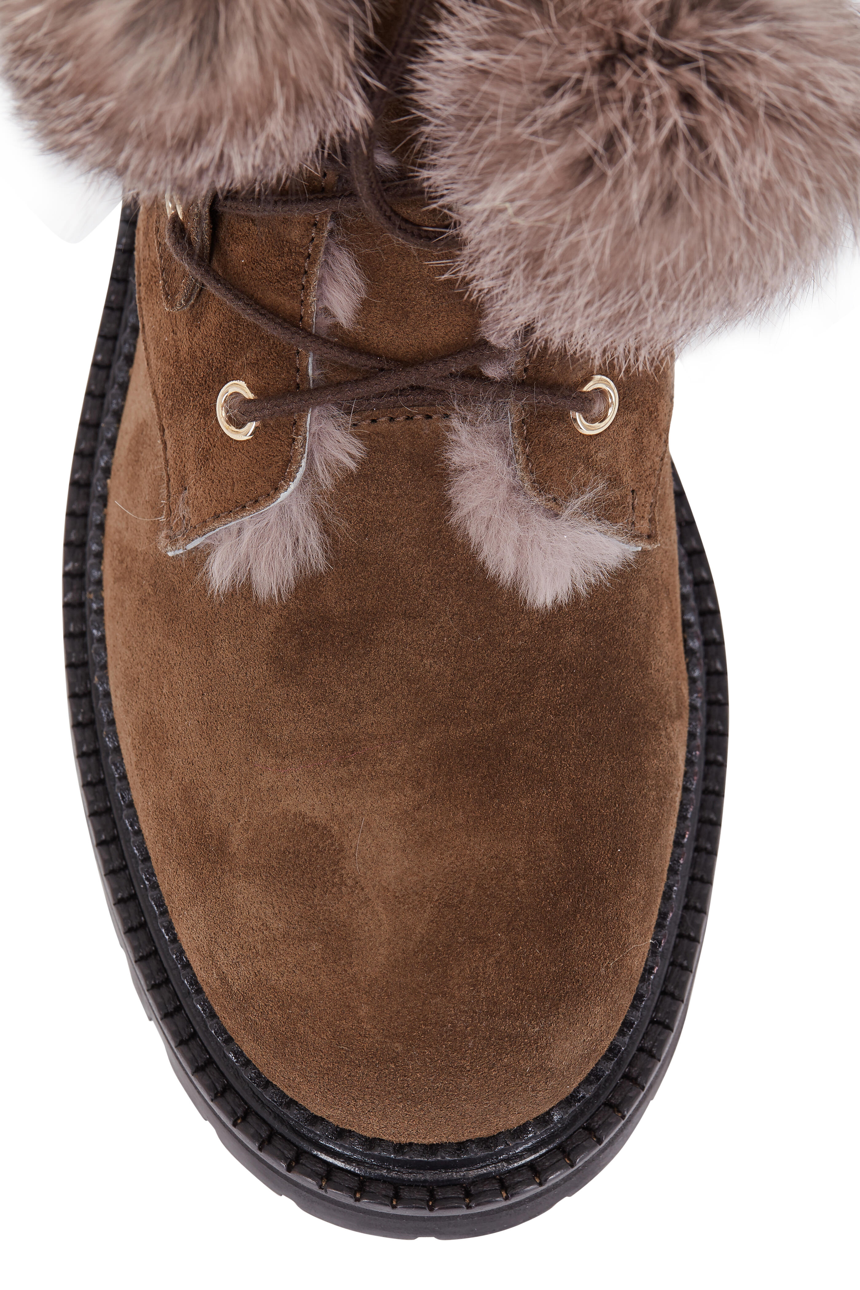 Jimmy Choo - Mink Suede Fur Lined Pom-Pom Lug Sole Boot