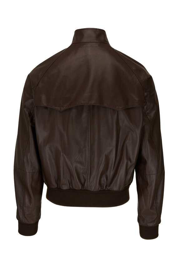 Ralph Lauren Purple Label - Brown Leather Front Zip Bomber Jacket