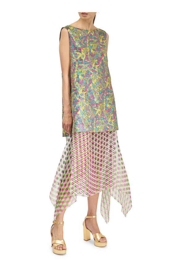 Dries Van Noten Dabel Lemon Multi Floral Jacquard Lamé Dress - view 2