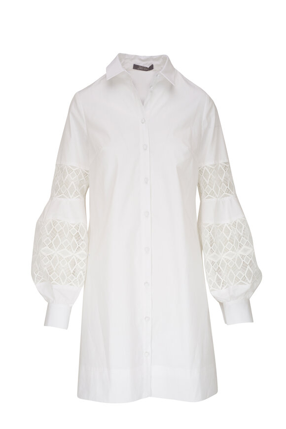 Lela Rose - White Lace Inset Sleeve Shirtdress