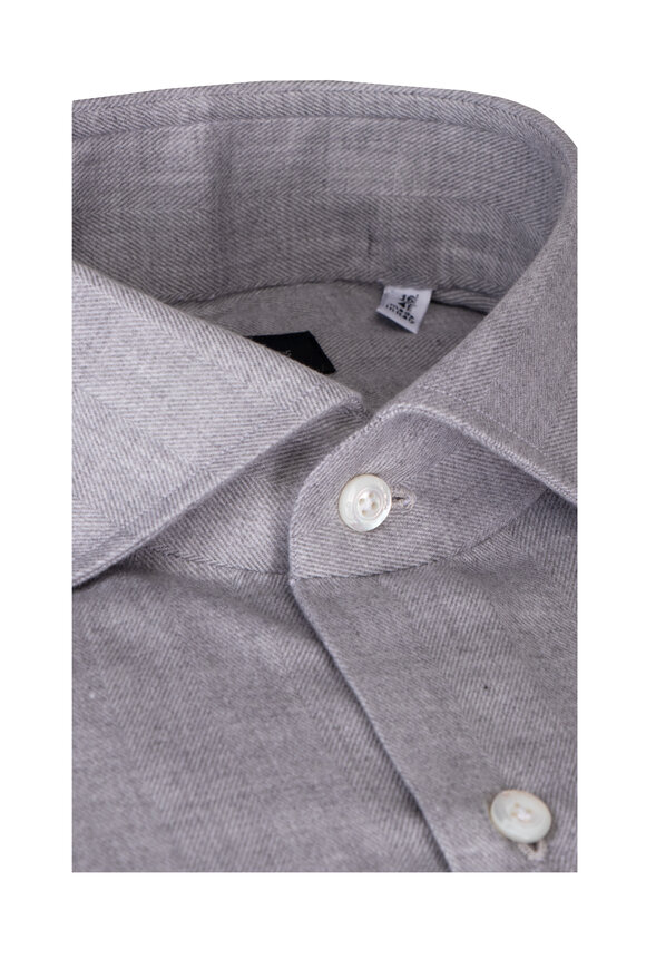 Finamore Napoli Light Gray Herringbone Sport Shirt - view 2