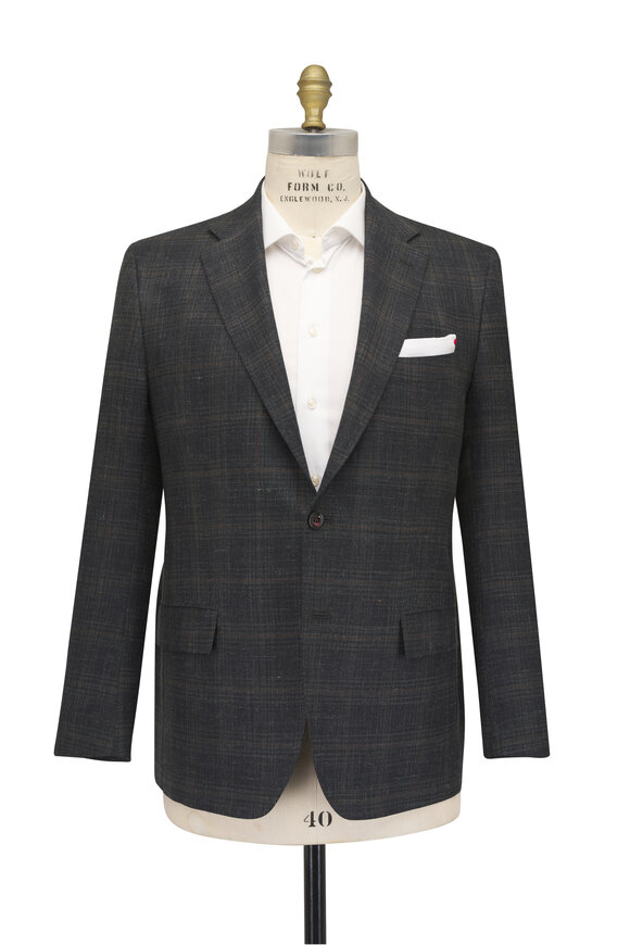 Kiton Olive Green & Brown Wool Plaid Sportcoat - view 3