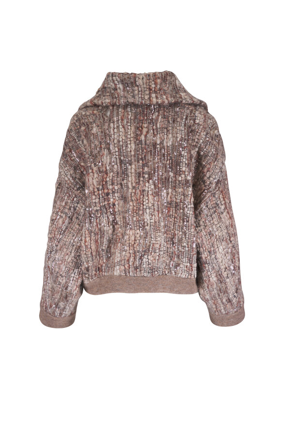 Brunello Cucinelli Beige Diamante Bouclé Tweed Knit Jacket - view 3