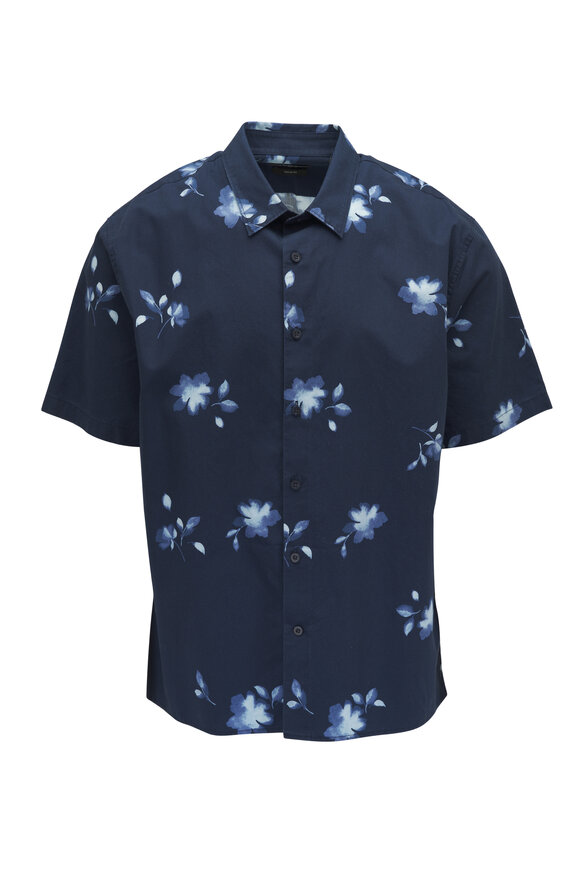 Vince Deep Sea & Aqua Cascading Floral Shirt