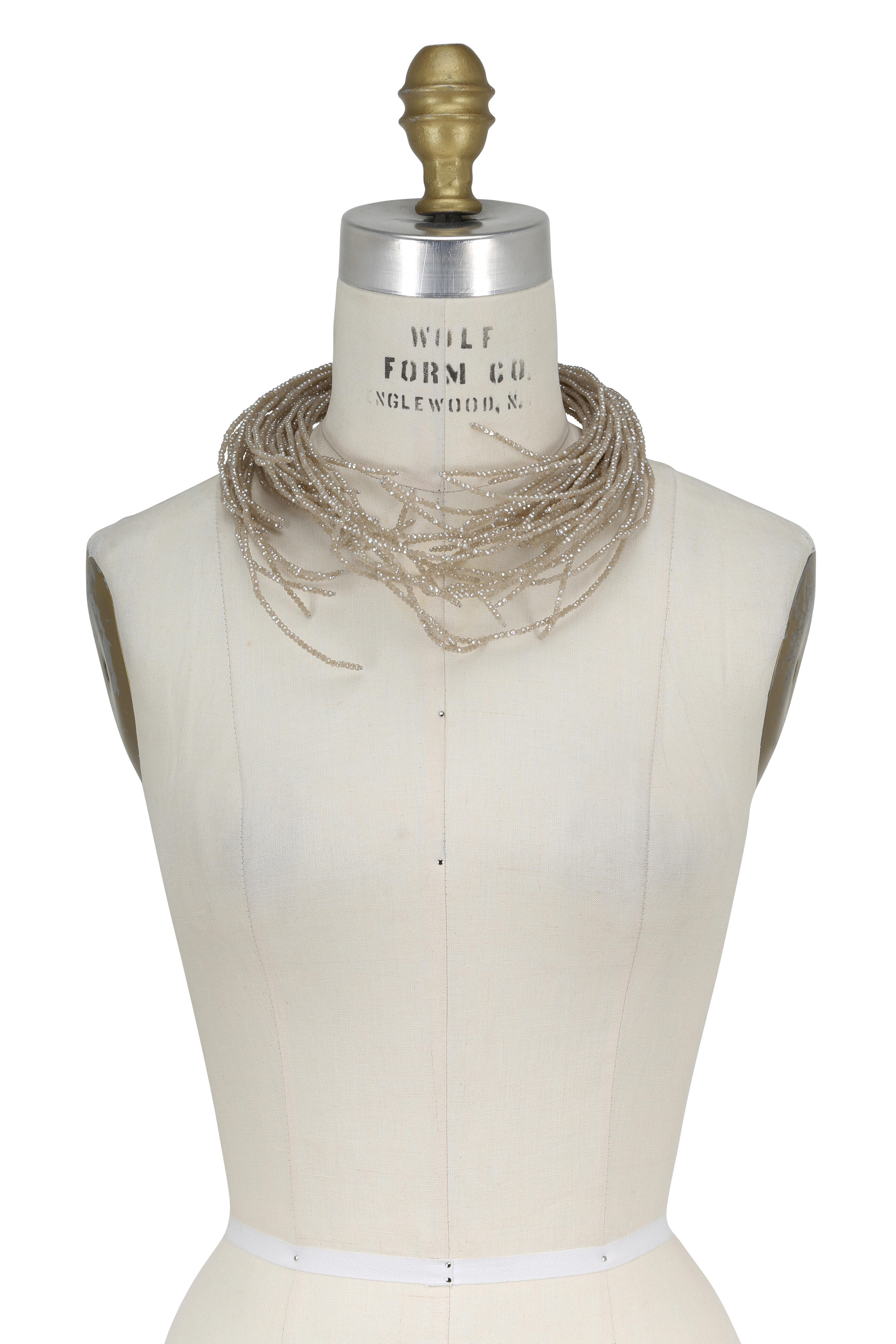 Brunello Cucinelli - Vanilla Hematite Beaded Open Front Cuff Necklace