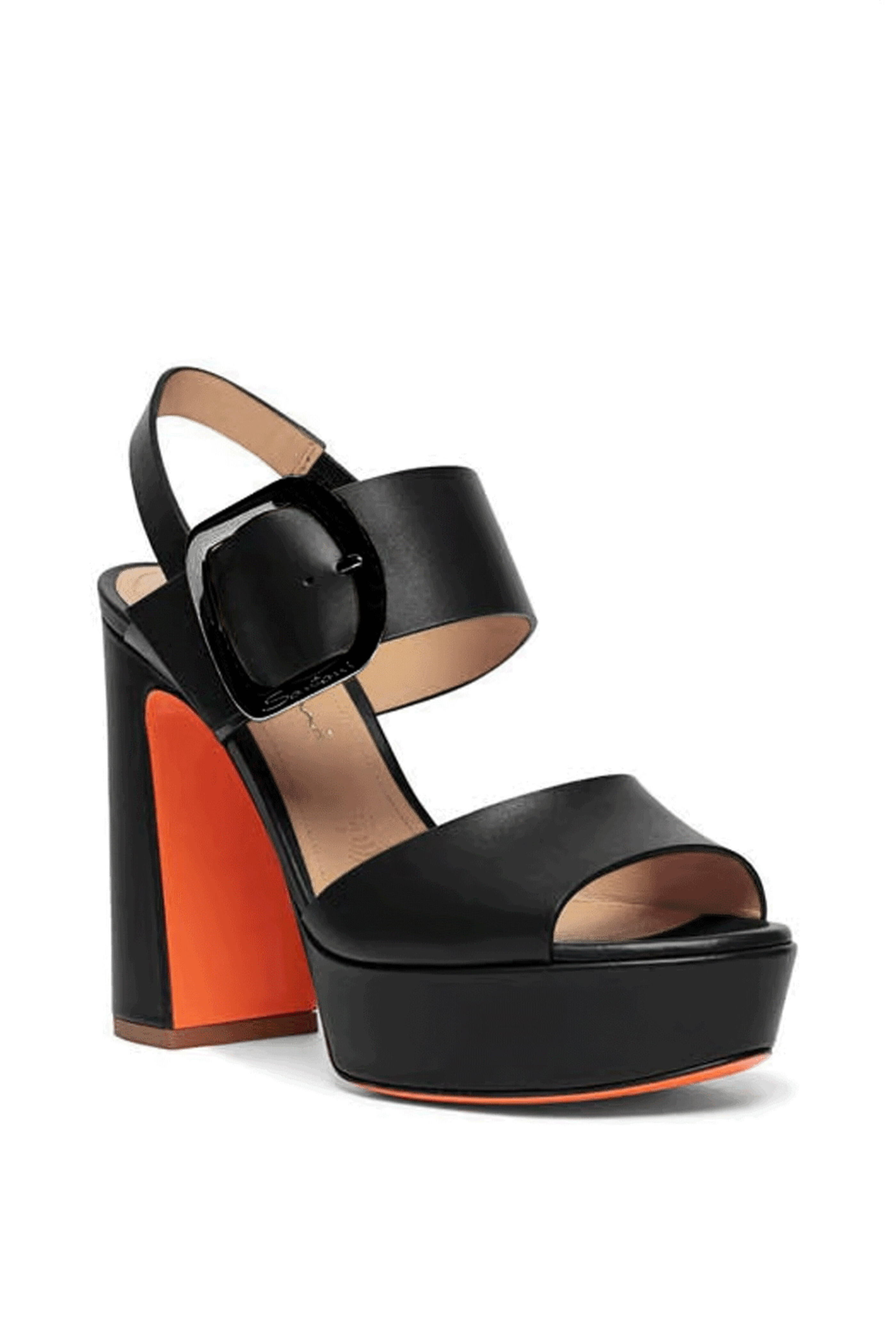 Santoni - Bruxel Black Leather Platform Sandal, 75mm - view 1