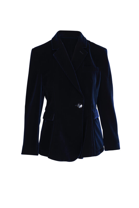 Giorgio Armani Navy Blue Single Button Velvet Blazer 