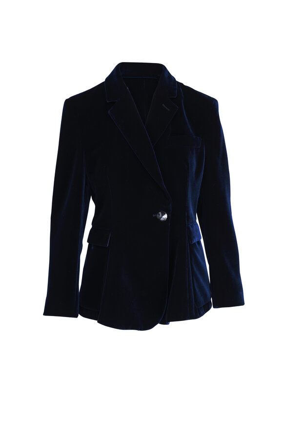 Giorgio Armani - Navy Blue Single Button Velvet Blazer 