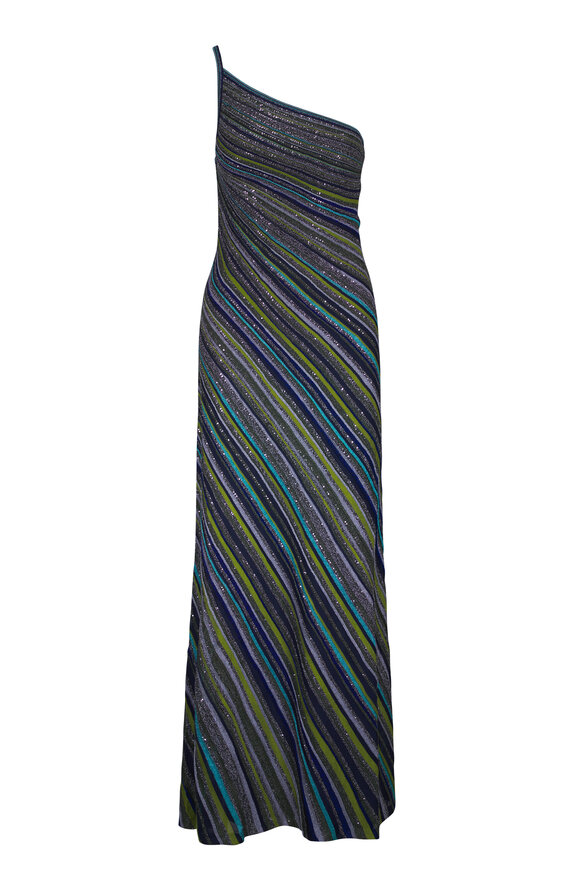 Missoni Green Multi One Shoulder Sequin Maxi Dress - view 1
