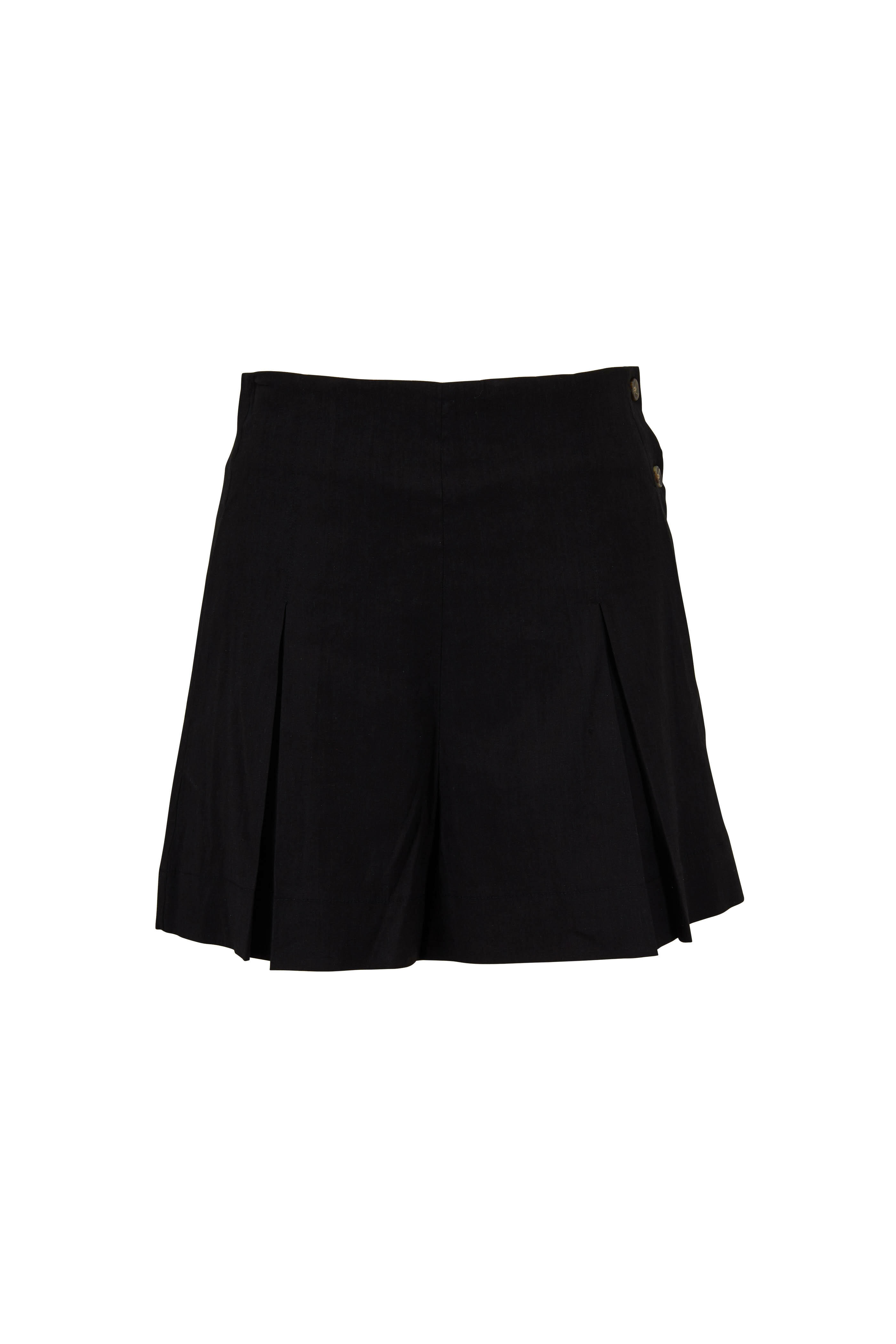 Vince - Black Linen Blend Pleated High-Rise Shorts