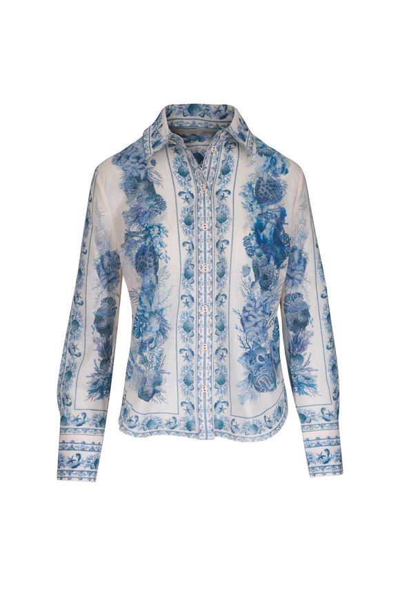 Zimmermann Wanderlust Blue Toile Button Up Shirt