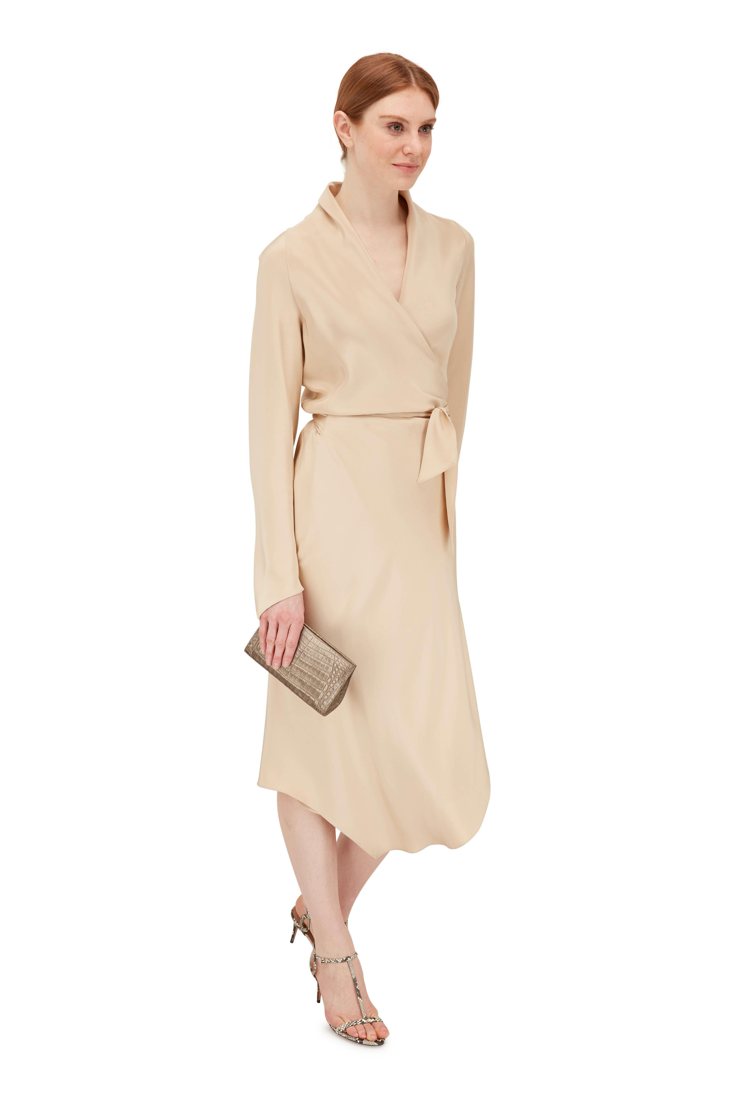 Peter Cohen - Victor Beige Long Sleeve Wrap Dress