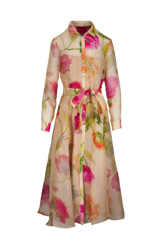 Carolina Herrera Almond Multi Poppy Print Organza Trench Dress