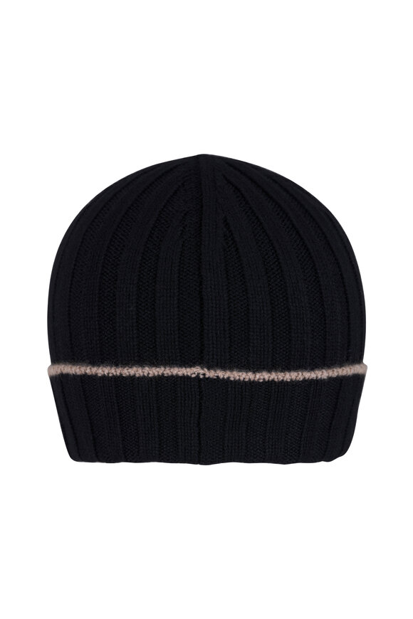 Brunello Cucinelli Black Cashmere Ribbed Knit Beanie - view 1