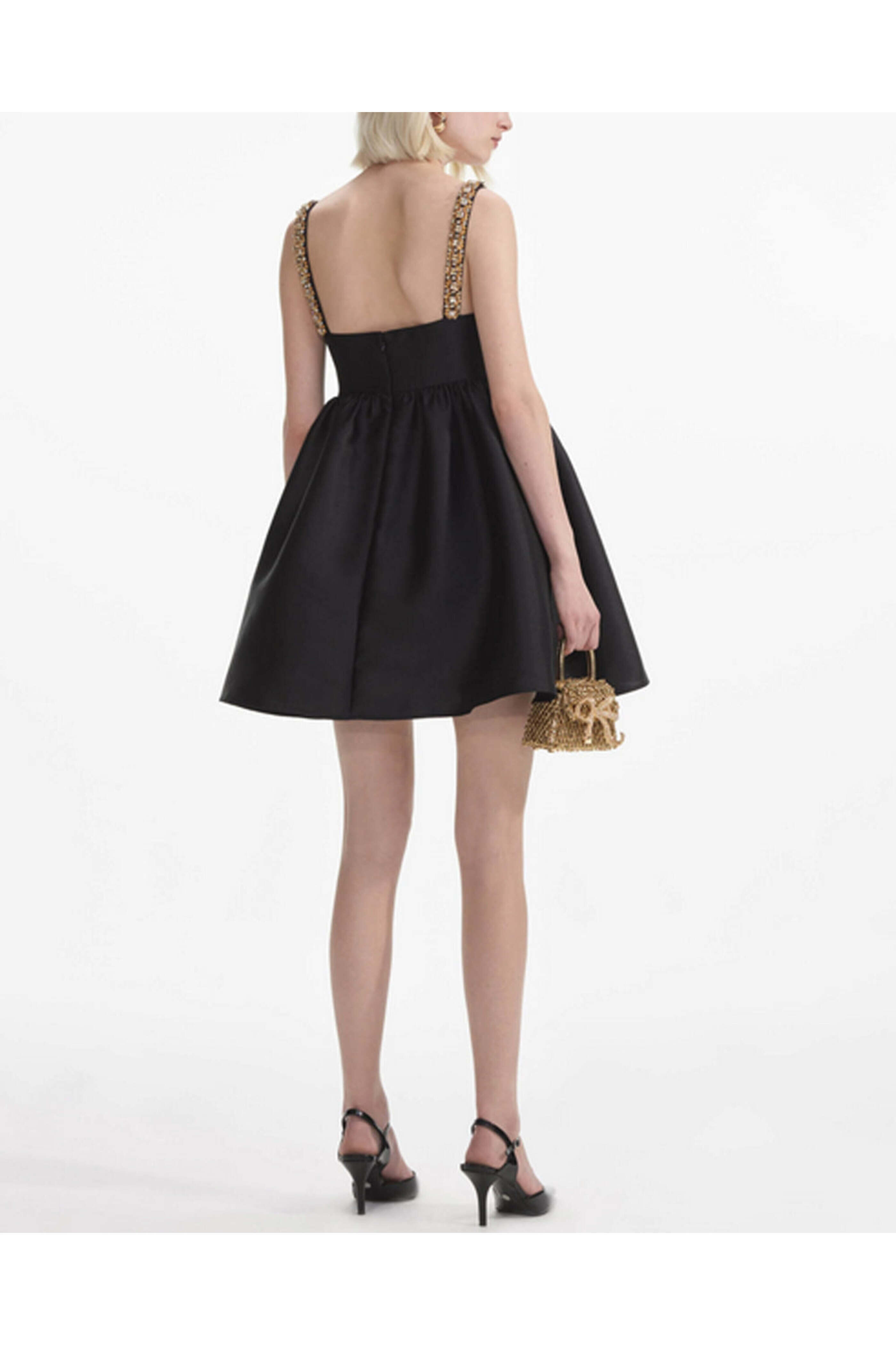 Self - Portrait - Black Embellished Taffeta Mini Dress
