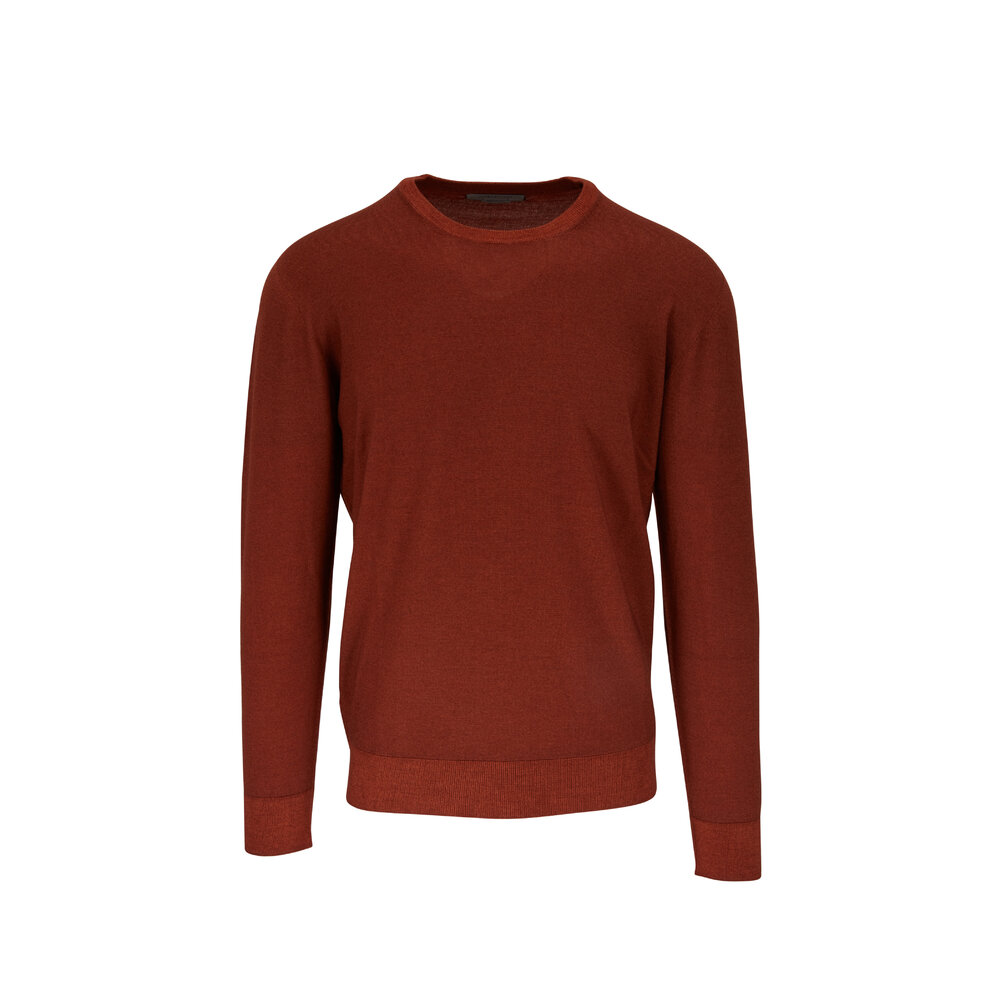 Corneliani - Brown Wool Crewneck Sweater | Mitchell Stores