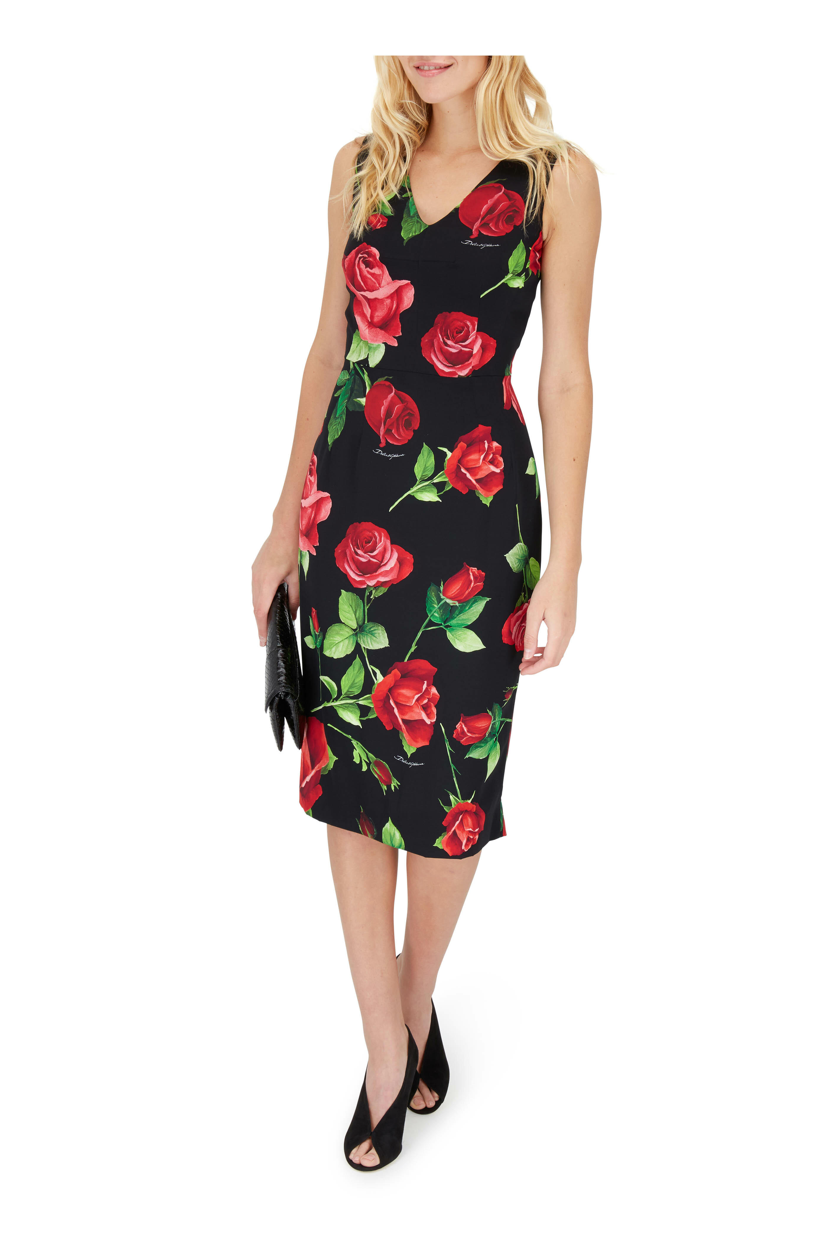 Dolce & Gabbana - Black & Red Rose Sleeveless Sheath Dress