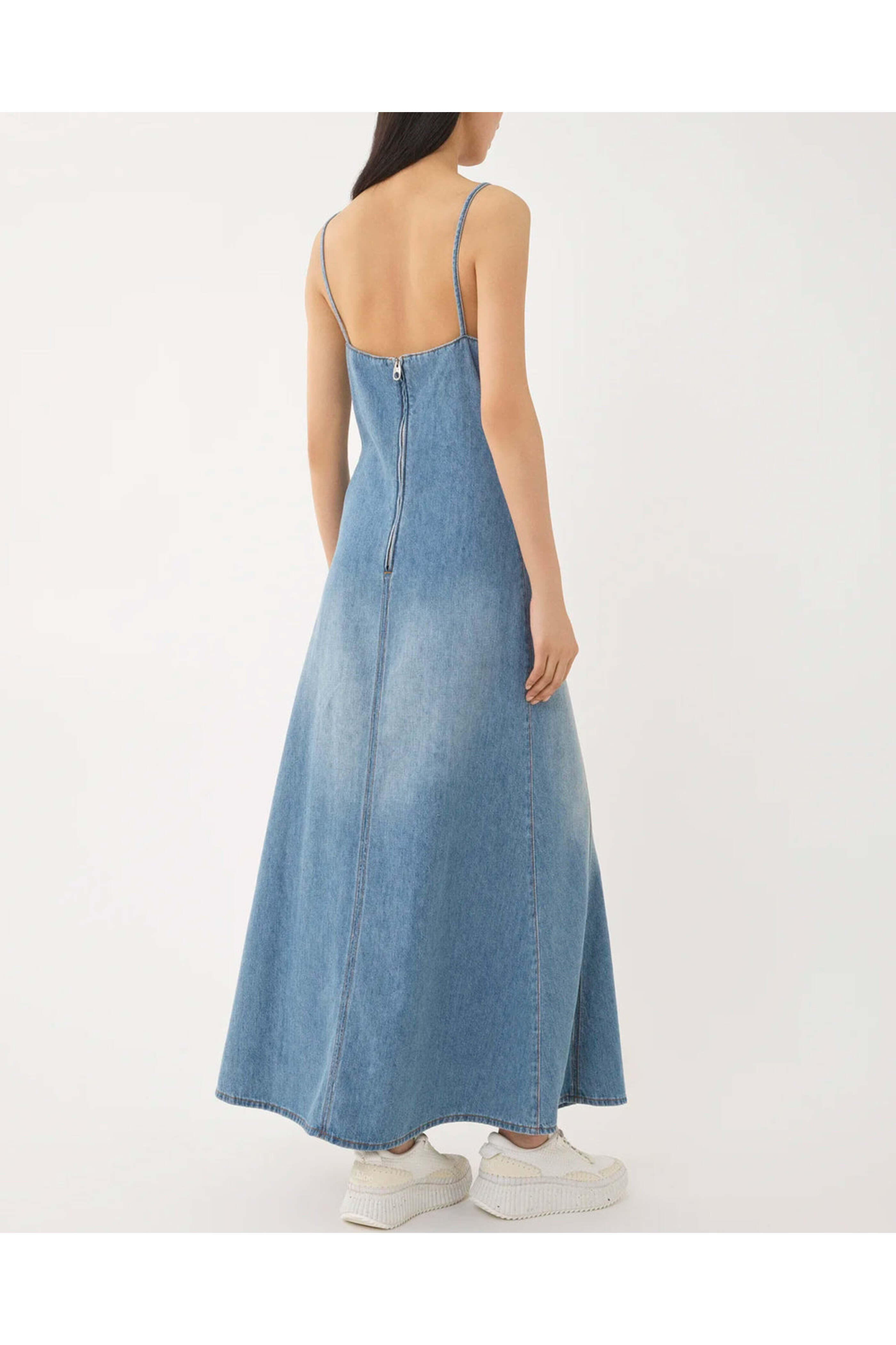 Chlo - V Neck Denim Dress in Foggy Blue | Mitchell Stores