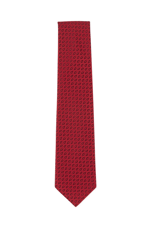 Charvet - Red & Orange Geometric Print Silk Necktie